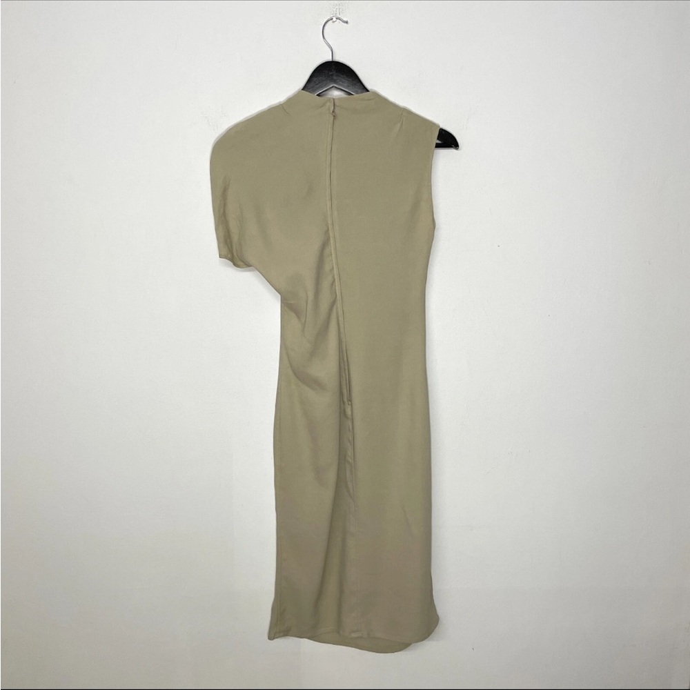 Lanvin Ete 2010 Beige Draped Shoulder Linen Midi Sheath Dress - Picture 8 of 8